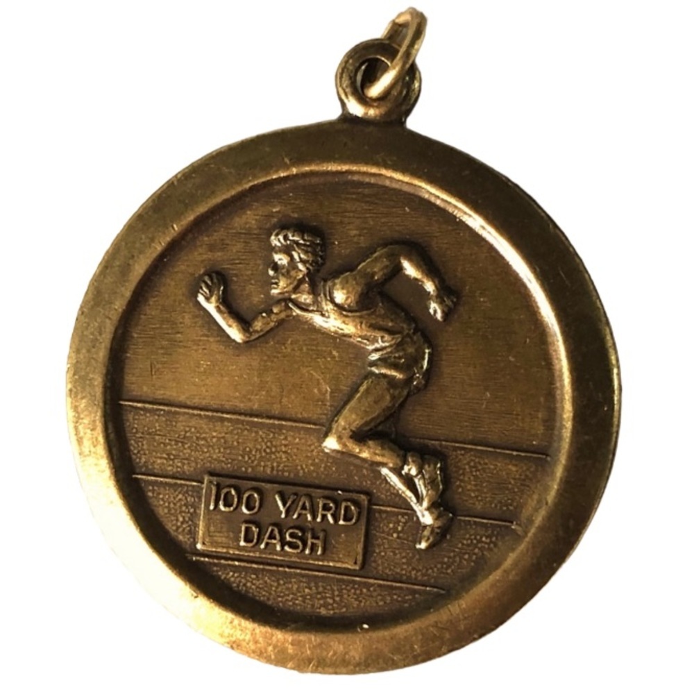 100 YARD DASH RUNNER PENDANT BRONZE TONE VINTAGE